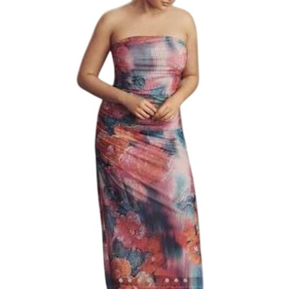 Anthropologie The Soleil Slim Strapless Ruched Mesh Dress Sizeโ Medium